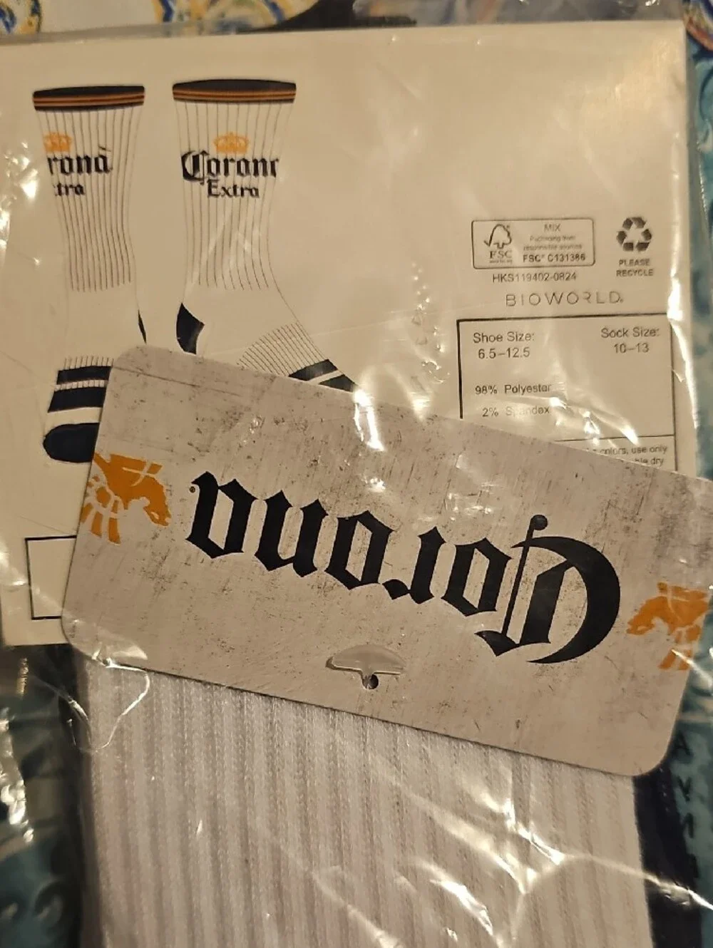 Corona White Crew Socks with Black Logo and Yellow Crown